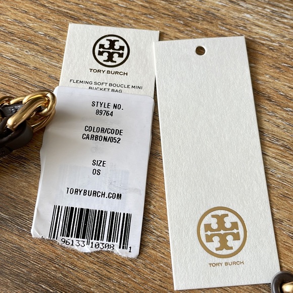 Tory Burch Fleming Soft Boucle Mini Bucket Bag Carbon Style 89764 NWT - Picture 4 of 16